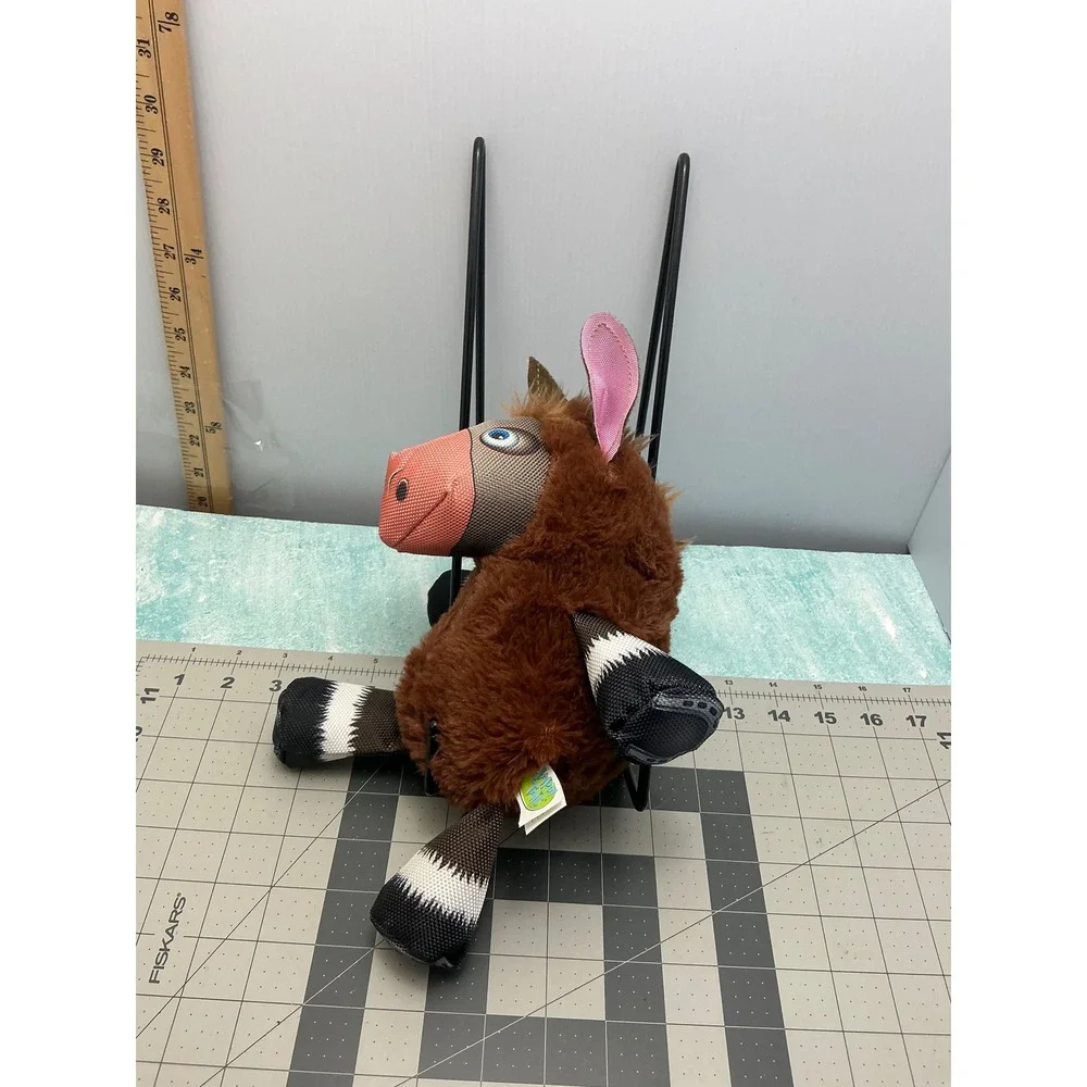 Happy Tails Plush Donkey Dog Toy Brown Mixed Material Durable Mesh Limbs 10in